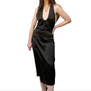 Jason Wu Satin U  Plunging Neckline Halter Midi Dress